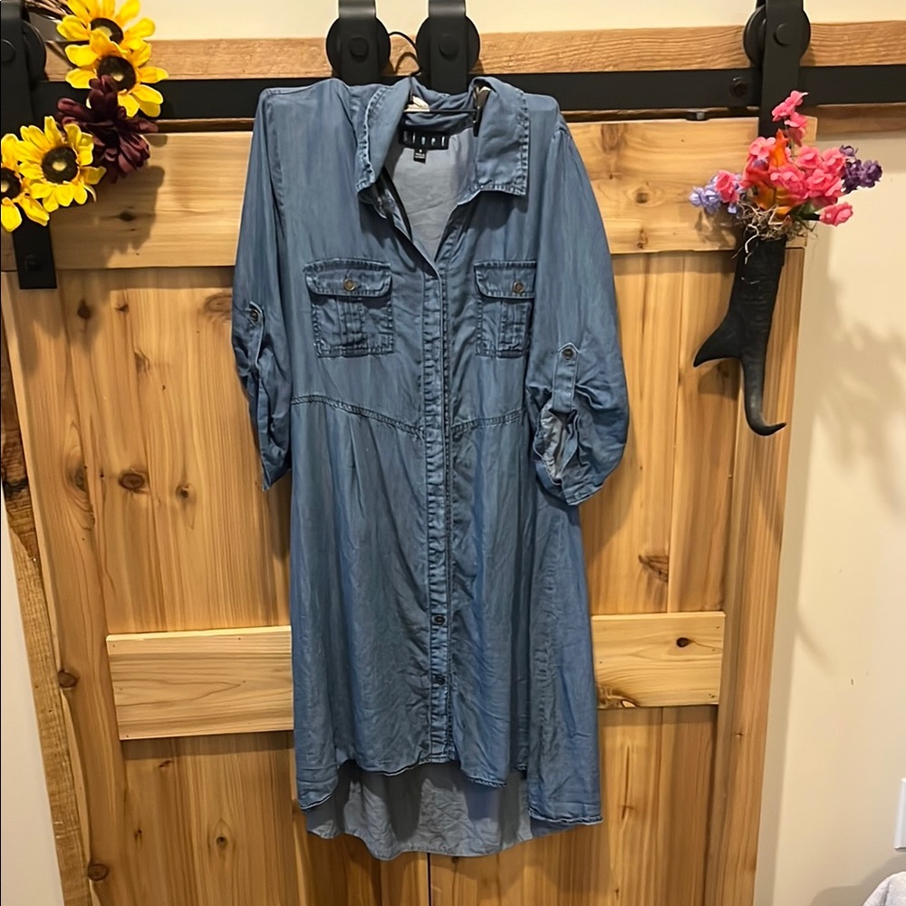 Bluet Light Blue Chambray Midi Shirt Dress